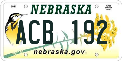 NE license plate ACB192