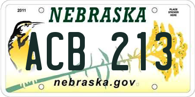 NE license plate ACB213