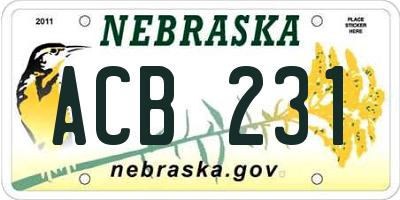 NE license plate ACB231