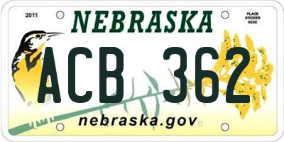 NE license plate ACB362