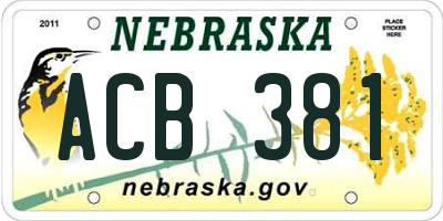 NE license plate ACB381