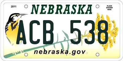 NE license plate ACB538