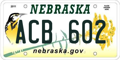 NE license plate ACB602