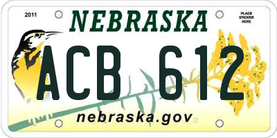 NE license plate ACB612