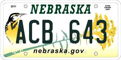 NE license plate ACB643