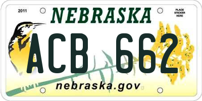 NE license plate ACB662