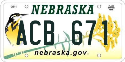 NE license plate ACB671