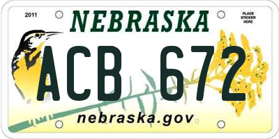 NE license plate ACB672