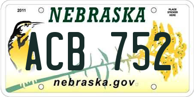 NE license plate ACB752