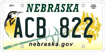 NE license plate ACB822