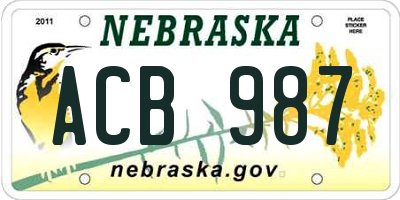 NE license plate ACB987