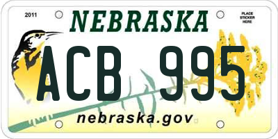 NE license plate ACB995
