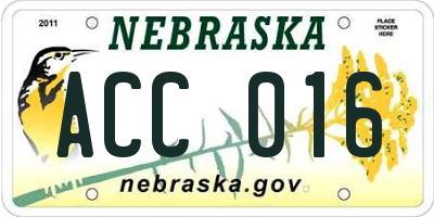 NE license plate ACC016