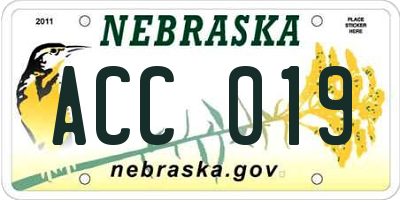 NE license plate ACC019