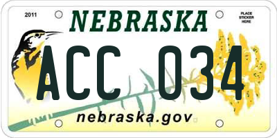 NE license plate ACC034