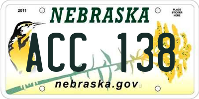 NE license plate ACC138