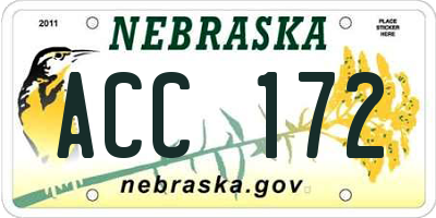 NE license plate ACC172