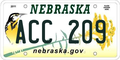 NE license plate ACC209