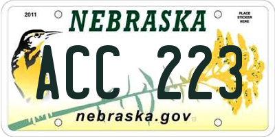 NE license plate ACC223