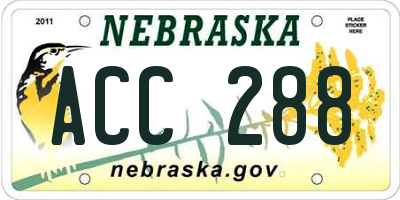 NE license plate ACC288