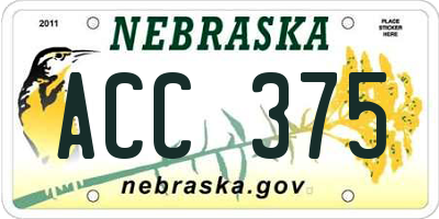 NE license plate ACC375