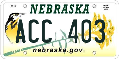 NE license plate ACC403