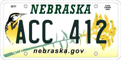 NE license plate ACC412