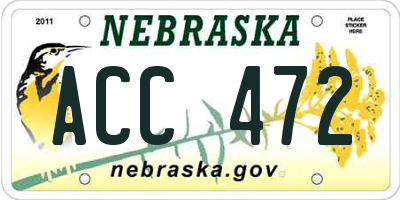 NE license plate ACC472