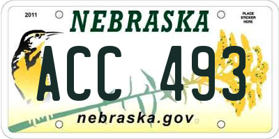 NE license plate ACC493