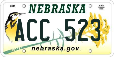 NE license plate ACC523