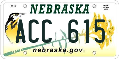 NE license plate ACC615