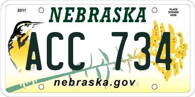NE license plate ACC734
