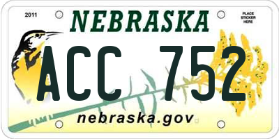 NE license plate ACC752
