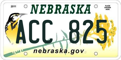 NE license plate ACC825