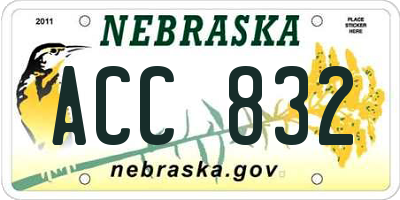 NE license plate ACC832