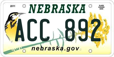 NE license plate ACC892