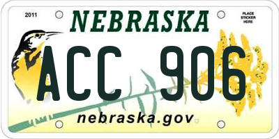 NE license plate ACC906