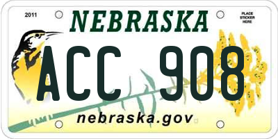 NE license plate ACC908