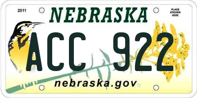 NE license plate ACC922