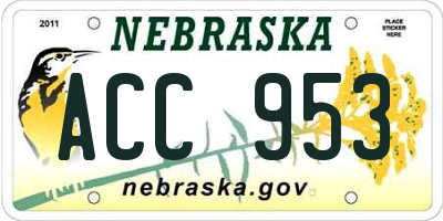 NE license plate ACC953