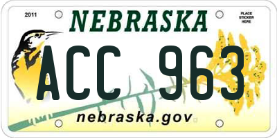 NE license plate ACC963