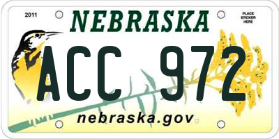NE license plate ACC972