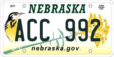 NE license plate ACC992