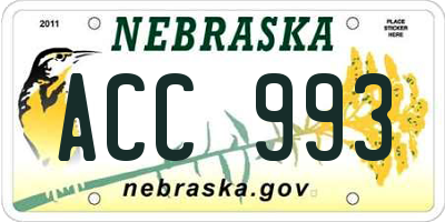 NE license plate ACC993