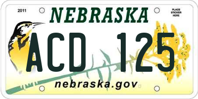 NE license plate ACD125