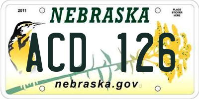 NE license plate ACD126
