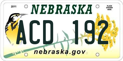 NE license plate ACD192