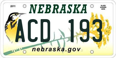NE license plate ACD193