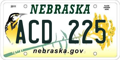 NE license plate ACD225