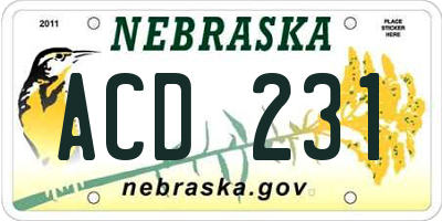 NE license plate ACD231